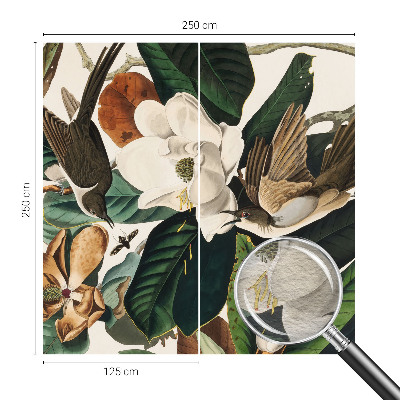 Mural fotográfico pássaros magnólias