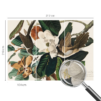 Mural fotográfico pássaros magnólias