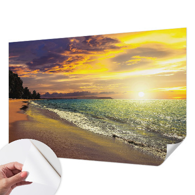 Papel de parede para criança com estampa de praia ao pôr do sol