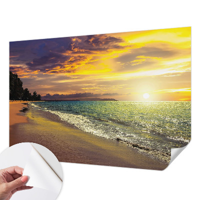 Papel de parede para criança com estampa de praia ao pôr do sol