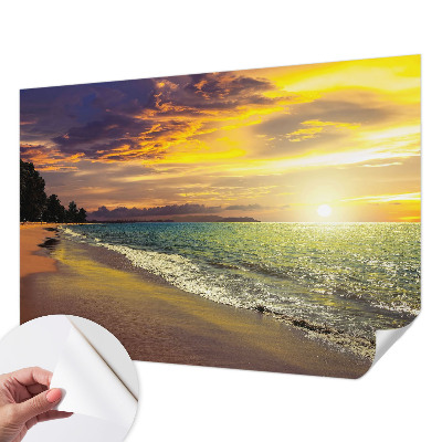 Papel de parede para criança com estampa de praia ao pôr do sol
