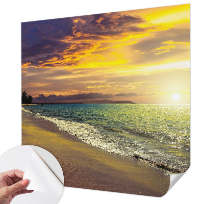Papel de parede para criança com estampa de praia ao pôr do sol
