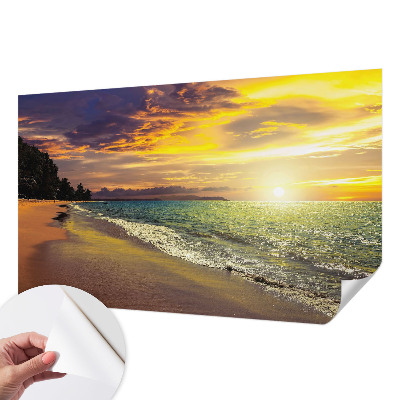 Papel de parede para criança com estampa de praia ao pôr do sol