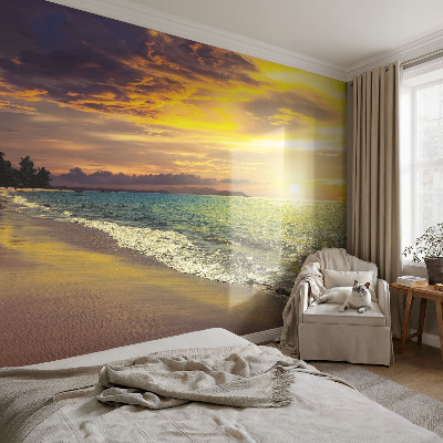 Papel de parede para criança com estampa de praia ao pôr do sol