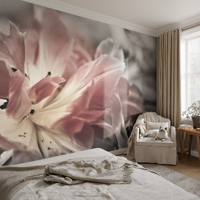 Papel de parede autocolante para sala com motivo de flores em tons pastel
