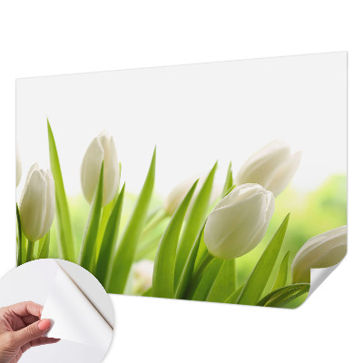 Papel de parede autocolante para quarto com estampa de tulipas brancas