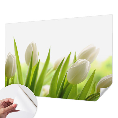 Papel de parede autocolante para quarto com estampa de tulipas brancas
