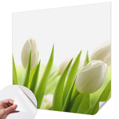 Papel de parede autocolante para quarto com estampa de tulipas brancas