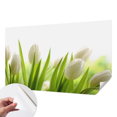 Papel de parede autocolante para quarto com estampa de tulipas brancas