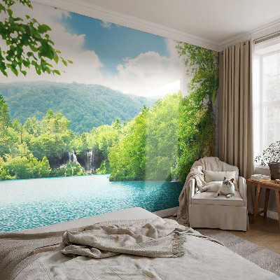 Papel de parede autocolante para sala com estampa de cachoeira natural
