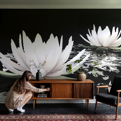 Papel de parede infantil com estampa de flores aquáticas