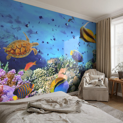 Papel de parede infantil com estampa de recife de coral