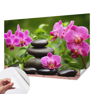Papel de parede autocolante com padrão de pedras de orquídea