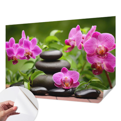 Papel de parede autocolante com padrão de pedras de orquídea