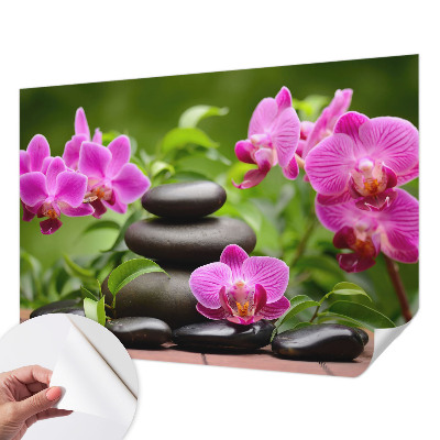 Papel de parede autocolante com padrão de pedras de orquídea