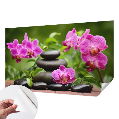 Papel de parede autocolante com padrão de pedras de orquídea