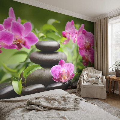 Papel de parede autocolante com padrão de pedras de orquídea
