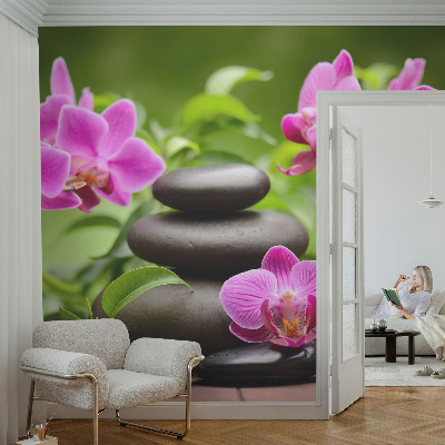 Papel de parede autocolante com padrão de pedras de orquídea
