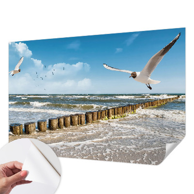Papel de parede 3D com paisagem litorânea