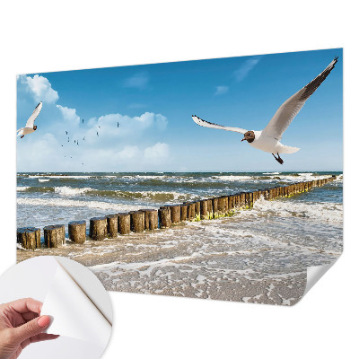 Papel de parede 3D com paisagem litorânea