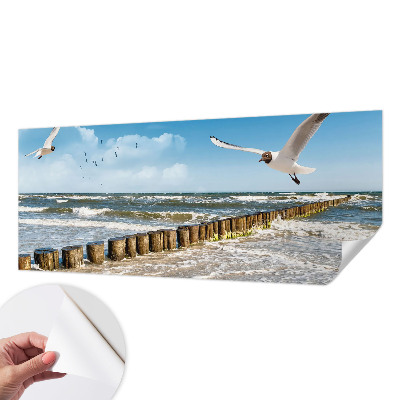 Papel de parede 3D com paisagem litorânea