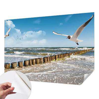 Papel de parede 3D com paisagem litorânea