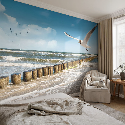 Papel de parede 3D com paisagem litorânea