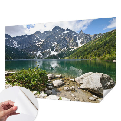 Papel de parede infantil com estampa de lago na montanha