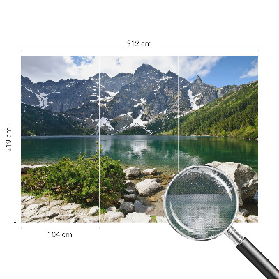 Papel de parede infantil com estampa de lago na montanha