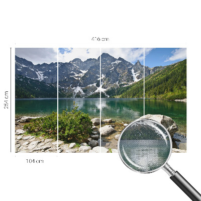 Papel de parede infantil com estampa de lago na montanha