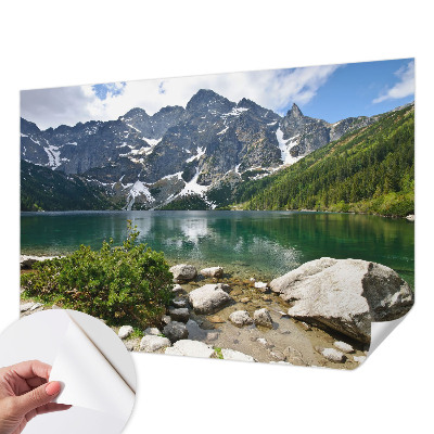 Papel de parede infantil com estampa de lago na montanha