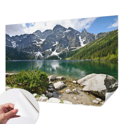 Papel de parede infantil com estampa de lago na montanha