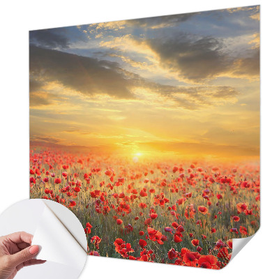 Papel de parede infantil com estampa de campo de papoulas