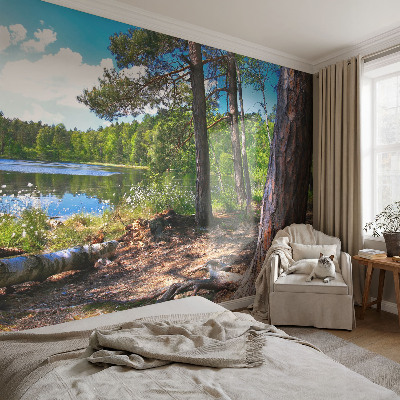 Papel de parede infantil com paisagem florestal