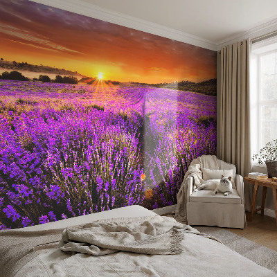 Papel de parede para criança com estampa Pôr do Sol em tons lavanda
