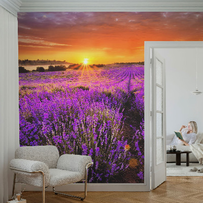 Papel de parede para criança com estampa Pôr do Sol em tons lavanda