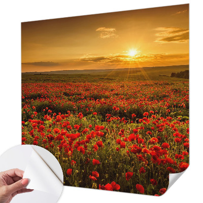 Papel de parede autocolante para quarto com estampa de campo de papoulas