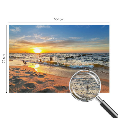 Autocolante de parede fotográfico com estampa de pôr do sol na praia
