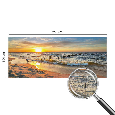 Autocolante de parede fotográfico com estampa de pôr do sol na praia