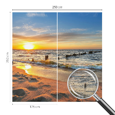 Autocolante de parede fotográfico com estampa de pôr do sol na praia