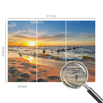 Autocolante de parede fotográfico com estampa de pôr do sol na praia