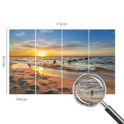Autocolante de parede fotográfico com estampa de pôr do sol na praia