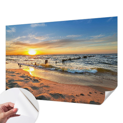 Autocolante de parede fotográfico com estampa de pôr do sol na praia
