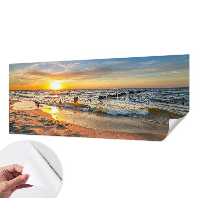 Autocolante de parede fotográfico com estampa de pôr do sol na praia
