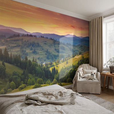Papel de parede para criança com estampado de paisagem montanhosa