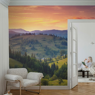Papel de parede para criança com estampado de paisagem montanhosa