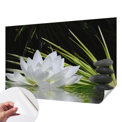 Papel de parede 3D com estampa de lírios para ambiente de meditação