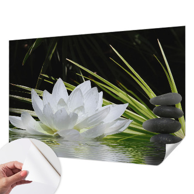 Papel de parede 3D com estampa de lírios para ambiente de meditação