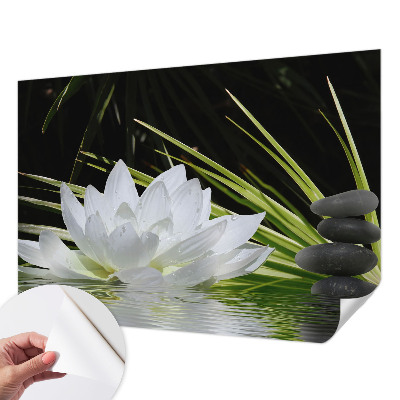 Papel de parede 3D com estampa de lírios para ambiente de meditação