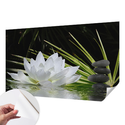 Papel de parede 3D com estampa de lírios para ambiente de meditação